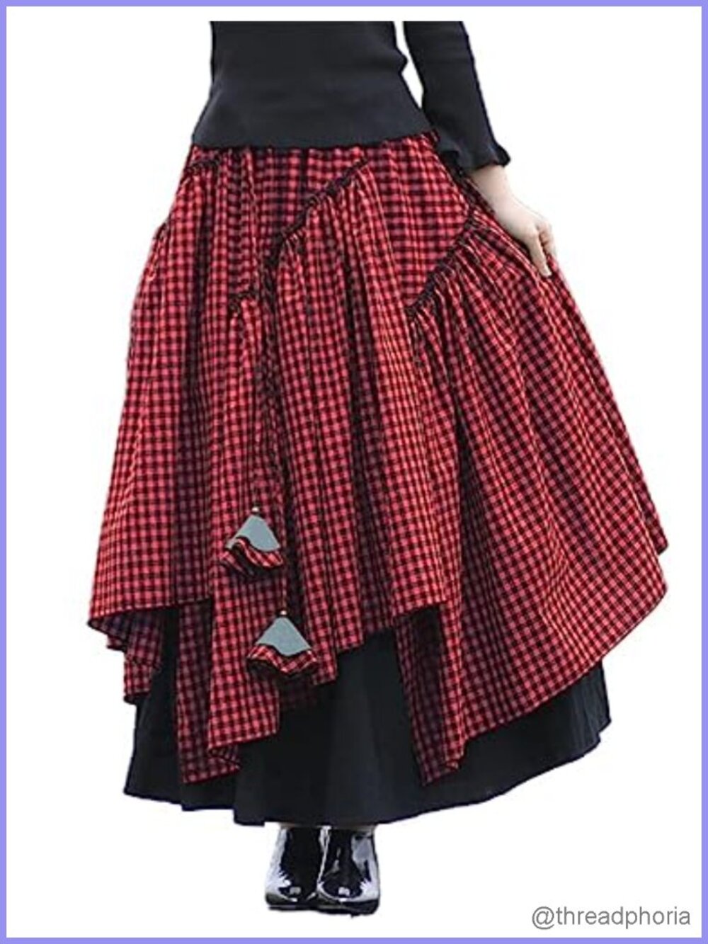 Women's Cotton Linen Maxi Skirt High Waist Pleated Asymmetrical Ruffle